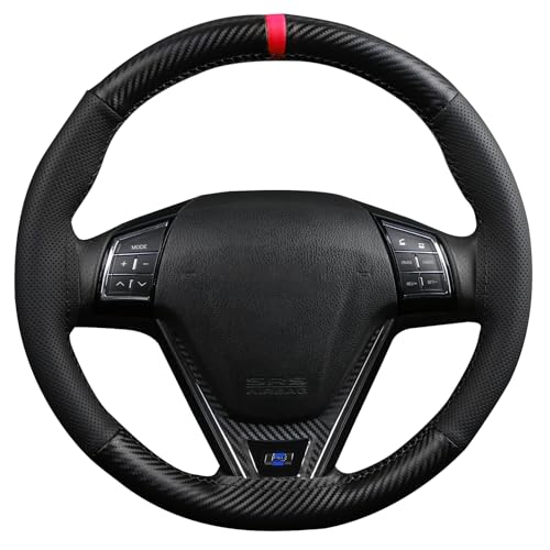 Sporty Steering Wheel Wrap, Matte Carbon Steering Wheel Cover and Microfiber Leather, Hand Stitched, Universal Size with Centering Indicator,Black - color: Black Thread