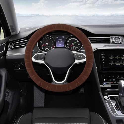Fuzzy Car Steering Wheel Cover, Steering Wheel Cover Women, Comfortable & Warm Steering Wheel Protector for Car Decorations, Anti-Slip Fluffy Car Wheel Covers Fit Sedans, SUVs, Vans (Brown) - color: Brown