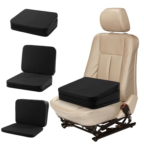 HOMBYS Adjustable Car Seat Cushion for Short Drivers, 3-Layer Height Booster Cushion for Better Driving Visibility, Ergonomic Foam Car Seat Pad with Washable Cover for Cars, Trucks & SUVs, Black - color: Black