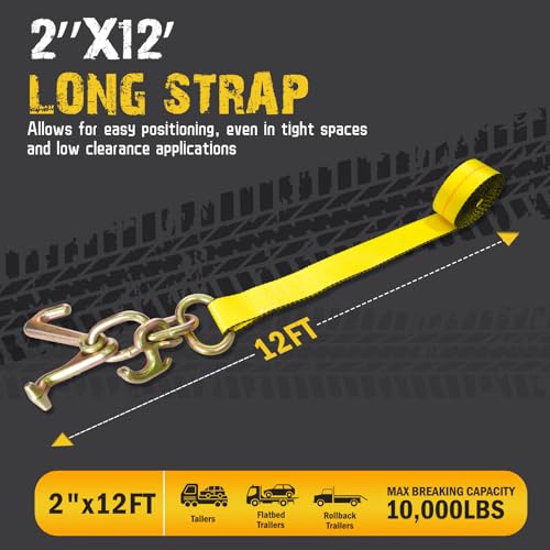 4PCs 2" x12' Recovery Winch Strap w/RTJ Cluster Hook, 10000LBS Tow Truck Car Wrecker Winch Tie Down Straps, Heavy Duty Autohauler Car Tie Down Straps - size: 2"x12FT(4PCs)