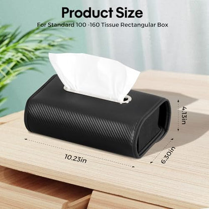 Upgraded Car Tissue Holder Premium PU Leather Tissue Box Cover Keep Tidy Backseat Rectangular Napkin Holder for Car Fits for 100-160 Regular Size Tissues Multi-Position Organizer in Cars Black
