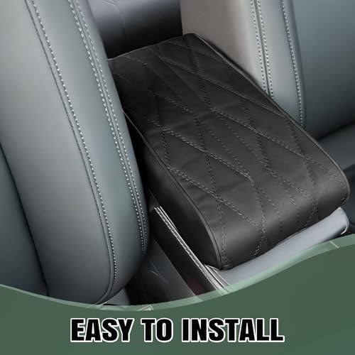 1 PCS Car Armrest Box Booster Pad, Leather 3D Texture Anti-Scratch Protective Cover, Memory Foam Leather Relieve Elbow Pressure Cushion, Universal for SUV, Truck, RV and More (Black)