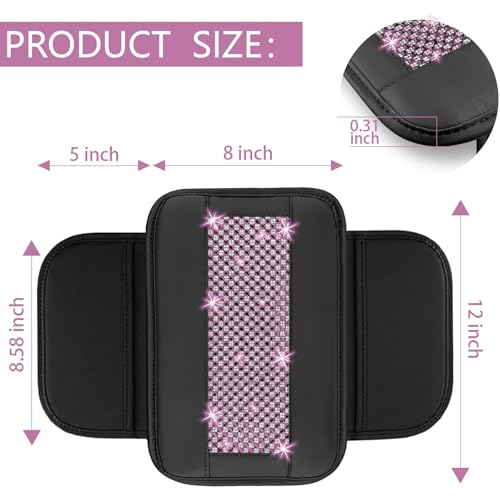 NBTEPEM Bling Car Armrest Cover, Universal Microfiber Leather Center Console Cover with 2 Pockets, Rhinestone Car Armrest Cushion Protector, Bling Accessories Interior (Purple Diamond) - color: Purple Diamond