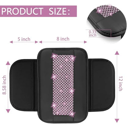 NBTEPEM Bling Car Armrest Cover, Universal Microfiber Leather Center Console Cover with 2 Pockets, Rhinestone Car Armrest Cushion Protector, Bling Accessories Interior (Purple Diamond) - color: Purple Diamond