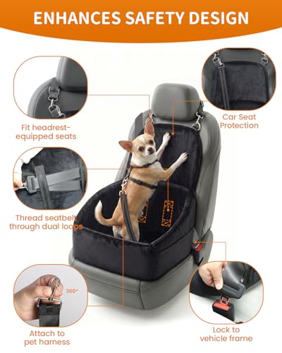 Dog Car Seat for Small Medium Dogs, Dog Booster Seat with Extendable Backrest, Pet Portable Car Seats up to 30 lbs, Washable Travel Bed with Storage Pockets and 2 Safety Leashes, Black - color: Black