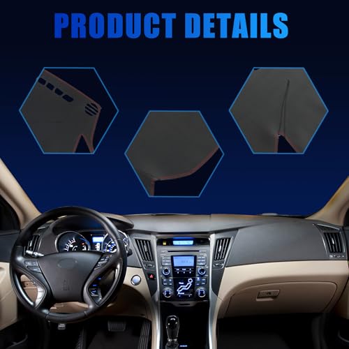 GXARTS Black Leather Dashboard Cover Mat Custom Compatible with Hyundai Sonata 2011 2012 2013 2014, Non-Slip Dash Carpet Dash Guard