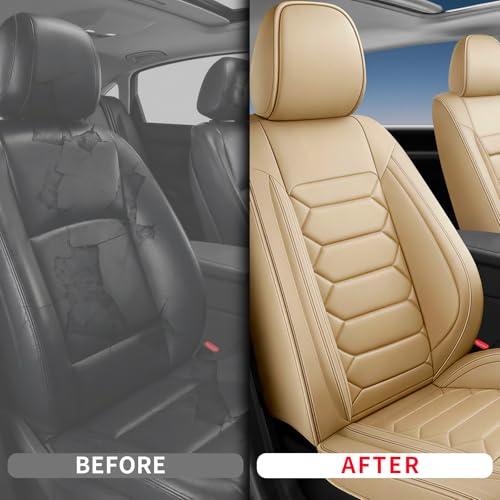 Fit Dart Car Seat Covers (Only Front 2 Seats) Compatible with Dodge Dart 2014 2015 2016-Full Coverage Breathable Leather, Airbag Compatible, Waterproof & All-Weather, Beige - color: Front Pair F1 beige, size: Dodge-Dart-2014-2016