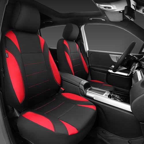 CAR PASS Neoprene Wetsuit Seat Covers, Waterproof Car Seat Covers Front with 5mm Composite EVA, Universal Fit for Car,Sedan, SUV TrucksAnti Slip, Airbag Compatible(Black and Red - color: Red front