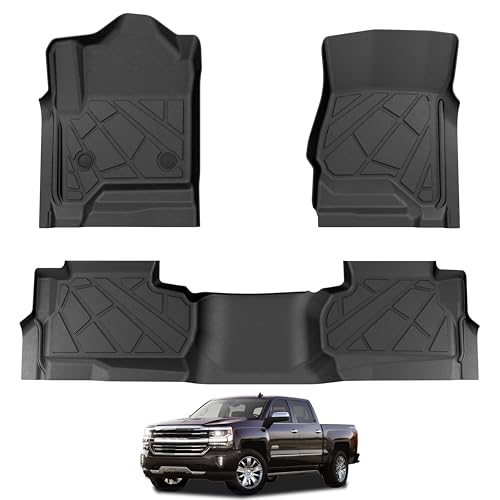 KARPAL Floor Mats for 2014-2019 Chevy Silverado/GMC Sierra 1500(19 LD Only), 2015-2019 Silverado/Sierra 2500/3500 Double Cab, All-Weather TPE Custom Fit Floor Liners Car Accessories - style: 2014-2019 | For Chevy Silverado Double Cab| 1st & 2nd Row