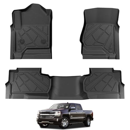 KARPAL Floor Mats for 2014-2019 Chevy Silverado/GMC Sierra 1500(19 LD Only), 2015-2019 Silverado/Sierra 2500/3500 Double Cab, All-Weather TPE Custom Fit Floor Liners Car Accessories - style: 2014-2019 | For Chevy Silverado Double Cab| 1st & 2nd Row