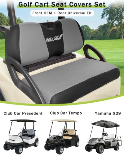 Golf Cart Seat Covers Front & Rear Set for Club Car Precedent | Also Fits Club Car Tempo & Yamaha G29 | Breathable Mesh | Cool & Sweat-Proof | Machine Washable | Easy to Install, Black&Grey - color: Grey & Black, size: Rear + Front Seat Precedent TEMPO YA