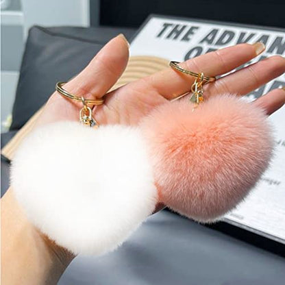 Cute Faux Rabbit Fur Ball Pom Pom Keychain Car Key Ring Handbag Tote Bag Pendant Purse Charm - color: Heart-white
