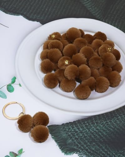 Tupalizy 50PCS Fluffy Pom Poms Charms Soft Fuzzy Faux Fur Puff Ball Pendant for Keychains Bracelets Earrings Jewelry Making Tassels Bags DIY Crafts Party Favors Gifts Accessories - color: Brown