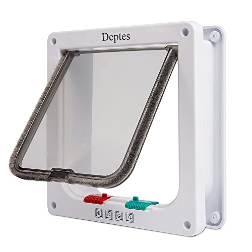 Depets Medium Cat Flap Door with 4 Way Lock (Outer Size 7.5" x 7.8"), Magnetic Pet Door Kit White, Weather-Resistant Cat Door for Cats & Doggy - size: M - Inner Size: 5.9" x 6.3" ( W x H)
