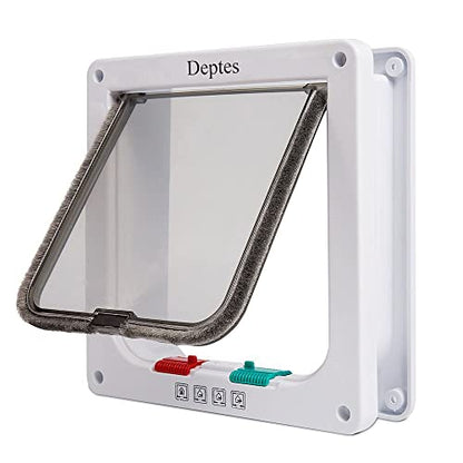 Depets Medium Cat Flap Door with 4 Way Lock (Outer Size 7.5" x 7.8"), Magnetic Pet Door Kit White, Weather-Resistant Cat Door for Cats & Doggy - size: M - Inner Size: 5.9" x 6.3" ( W x H)