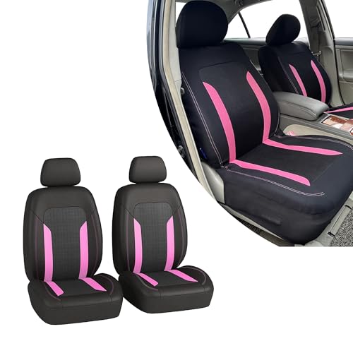 2 Pack Car Front Seat Covers, Breathable Front Seat Headrest Covers, Comfortable Vehicle Seat Headrest Protector with Foam Padding and Retaining Buckle, Universal for RV, SUV, Truck (Pink) - color: Pink