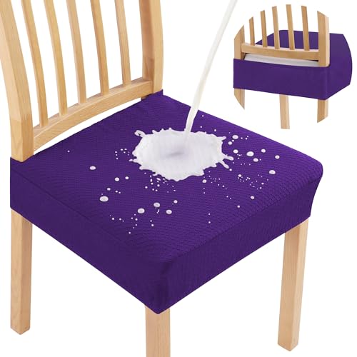 Smiry Waterproof Seat Covers for Dining Room Chairs Set of 2, Stretch Jacquard Removable Washable Chair Seat Slipcovers Protector, No Rear Covers, Violet - color: Violet, size: Set of 2