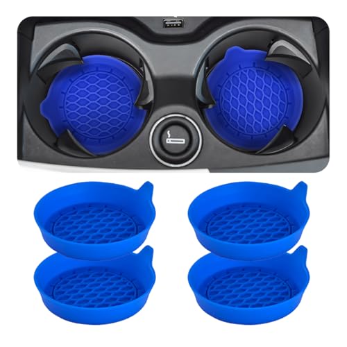 Zpana 4PCS Car Cup Holder Coasters, Silicone Non-Slip Vehicle Cup Recessed Mats, Sift-Proof Automotive Interior Drink Insert Decor Accessories, Universal for SUV, Sedan, Truck (Blue) - color: Blue/Silicone