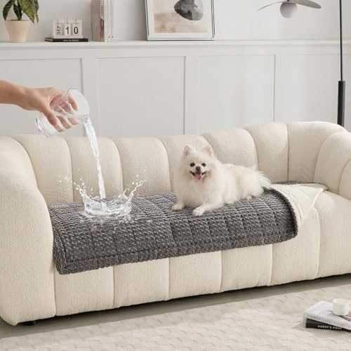 Waterproof Sofa Covers for Pets, Non Slip Fuzzy Couch Cover, Dog Furniture Bed Protector, Soft Plush Sofa Slipcover (Dark Grey, 29"x83") - color: Dark Grey, size: 29" x 83"