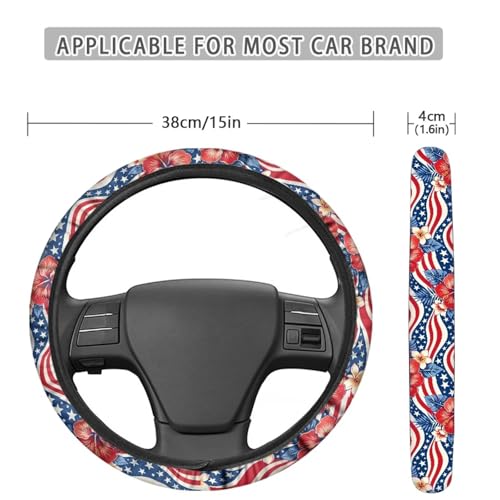 AFPANQZ American Flag Tropical Flowers Print Steering Wheel Cover for Women, Sweat Absorbing Non-Slip Steering Wheel Protection Case Elastic Flexible Universal 14 to 15 inch - color: American Flag Tropical Flowers Print