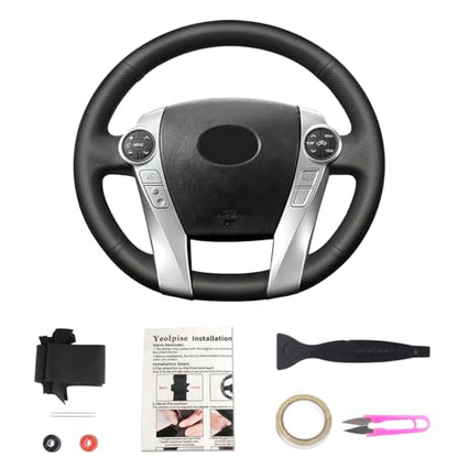 Hand-Stitched Steering Wheel Cover with Microfiber Leather Fit for Toyota Prius 2010-2015/Prius V Prius C 2012-2017/Aqua 2014 2015/Prius Plus 2013/Prius Plug-in Hybrid 2013 DIY Car Interior - size: Microfiber Leather