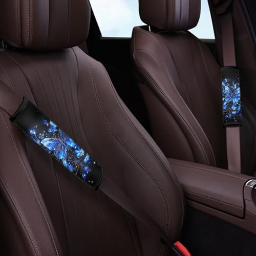 Dreaweet Blue Butterfly Seat Belt Cover Pad Cute Car Accessories for Women Girly,Soft Seatbelt Covers 2 Pcs Car Seat Belt Covers Shoulder Strap Pad - color: Blue Butterfly