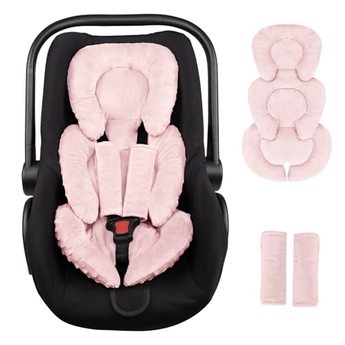 GFU Infant Car Seat Insert Head and Body Support, Reversible Newborn Insert for Carseat with Strap Pads, Soft Stroller Cushion Pillow Insert for Boys and Girls, Fits for Stroller, Swing, Pink - color: Pink