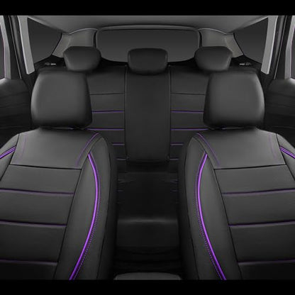 CAR PASS Piping PU Leather Car Seat Cover,Inside Zipper Design and Reserved Opening Holes Airbag Compatible,Universal FIT for Car, SUVs,Van,Trucks,Full Set, Black & Purple - color: Black and Purple