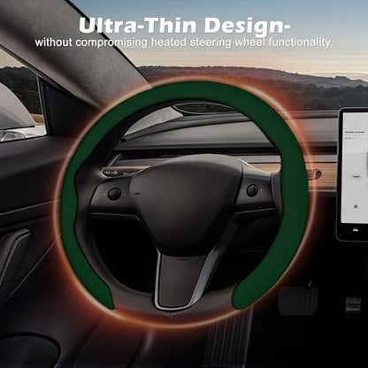 Nappa Leather Steering Wheel Cover,Universal Fit 15 Inch-Premium Non-Slip Breathable Comfort Grip for Cars Trucks SUVs,Anti-Slip Durable Interior Upgrade Dark Green - color: Dark Green