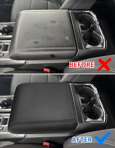 Center Console Cover for 2021-2026 Ford F150 Accessories, Vinyl Leather Middle Armrest Cusion Protector, Anti-Scratch, Bucket Seat Only(not for Work Station) - size: Bucket Seat, 2021-2026 F150, black stitch