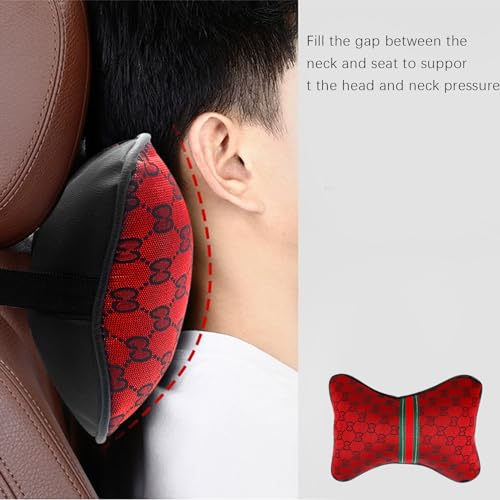 5PCS Steering Wheel Cover, with 2 Headrests, 2 Seat Belt Covers - Universal Fit for 14.5-15" Steering Wheel, Enhances Driving Experience - Perfect for Women (Red) - color: Red