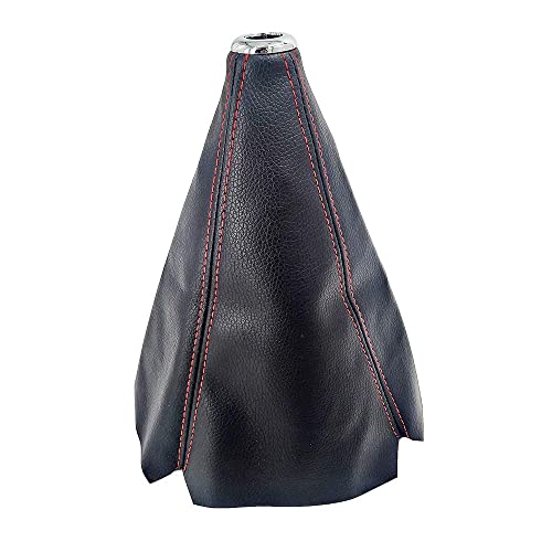 Universal Car Shift Knob Boot Dust Cover, Shift Boot Cover, Made of Black Pu Leather with Black Seams Red Seams and Blue Seams (Red/ABS)