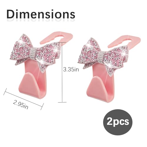 Bling Car Headreat Hook, 2PCS Crystal Rhinestone Cute Bow Vehicle Seat Back Hanger Storage for Purses Bags Grocery, Diamond Auto Rear Seat Organizer, Universal for SUV Truck Sedan (Pink) - style: Pink/2PCS