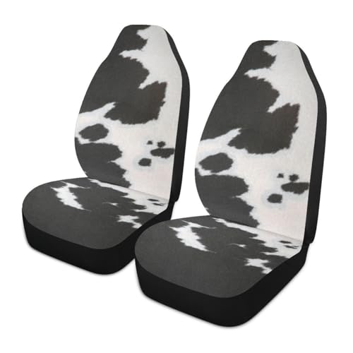 2 PCS Cute Cow Print Car Seat Covers Abstract Cow Fur Black White Print Farmhouse Animal Skin Texture Vehicle Seat Protector Cushion Cover Universal Car Accessories for SUV Truck Sedan - color: Black White