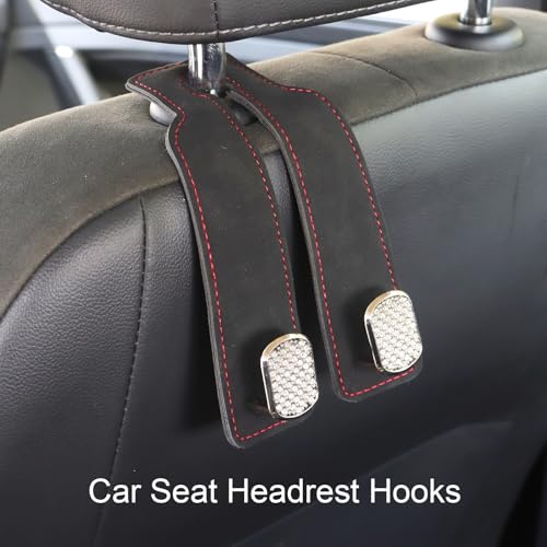 Purse and Bag Hook for Car, Zinc Alloy Seat Headrest Hooks, Upgraded Leather Cute Car Seat Back Purses Hanger and Bags Holder (Black Diamond, 2Pack) - color: Black Diamond