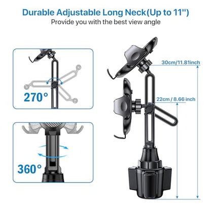 Miracase 2025 Upgraded Universal Cup Phone Holder for Car, [Rotatable & Adjustable] Long Neck Car Cup Holder Phone Mount Compatible with iPhone, Samsung, Google & More Smartphones - color: Black-Carbon Fiber