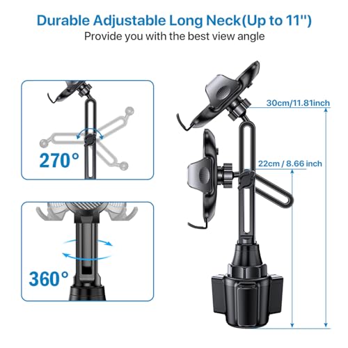 Miracase 2025 Upgraded Universal Cup Phone Holder for Car, [Rotatable & Adjustable] Long Neck Car Cup Holder Phone Mount Compatible with iPhone, Samsung, Google & More Smartphones - color: Classic Single Neck