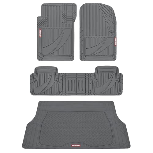 Motor Trend FlexTough™ Heavy Duty Gray Rubber Car Floor Mats All Weather & Cargo Liner for SUV Full Set - Universal Trim to Fit Automotive Floor Mat & Trunk Mats for Cars Interior Accessories - color: Gray, size: Standard Vehicle