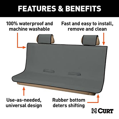 CURT 18520 Seat Defender 58-Inch x 63-Inch Grey Waterproof Universal Extra-Large Bench Truck Seat Cover Protector - color: Grey, size: XL Bench Seat