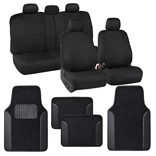 BDK PolyPro Black Car Seat Covers Full Set with Matching Carpet Floor Mats - Automotive Seat Covers for Cars Trucks SUV - Includes Split Bench Rear Seat Cover - Interior Car Accessories - color: All Black