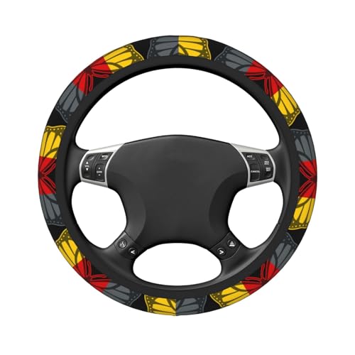 Butterfly German Flag Breathable Neoprene Steering Wheel Cover - Anti-Slip Floral Design Universal Fit for Cars/Trucks/Suvs (14.5"-15" Inch) - color: Butterfly German Flag