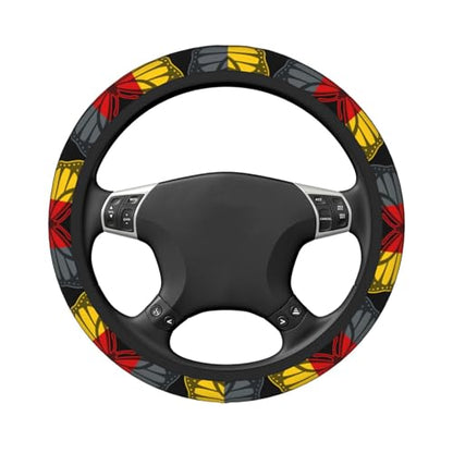 Butterfly German Flag Breathable Neoprene Steering Wheel Cover - Anti-Slip Floral Design Universal Fit for Cars/Trucks/Suvs (14.5"-15" Inch) - color: Butterfly German Flag