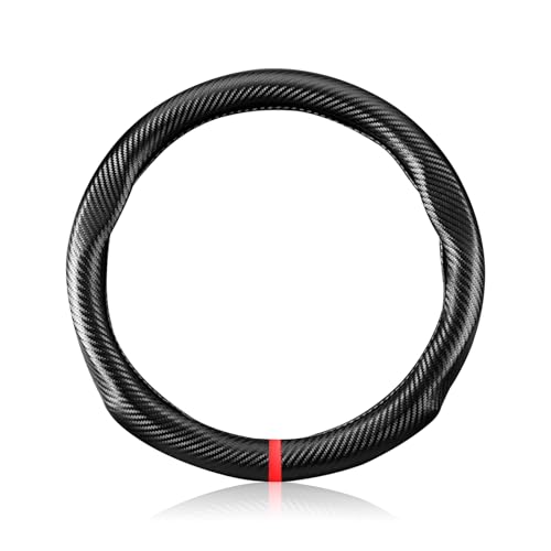 Ergocar Carbon Fiber Material Steering Wheel Cover Anti-Slip Breathable Sweat Absorbent Fashionable Sport Steering Wheel Sleeve for the Round Shape with Diameter of 15"（37.5-38cm）-Black Stripe - color: Black Stripe, size: Forme Ronde
