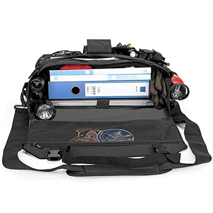 Trunab Patrol Bag, Car Front Seat Organizer, Police Duty Bag for Law Enforcement with 15.6” Laptop Sleeve, Molle Webbing, Multiple Compartment, Removable Straps, Black