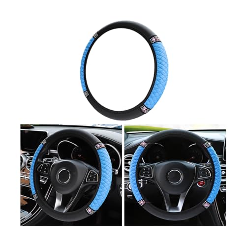 Bling Soft Leather Steering Wheel Cover, 15 Inch Colorful Rhinestones Auto Elastic Steering Wheel Protector, Sparkly Crystal Diamond for Women Girls, Car Accessories for Most Cars (Blue) - color: Blue