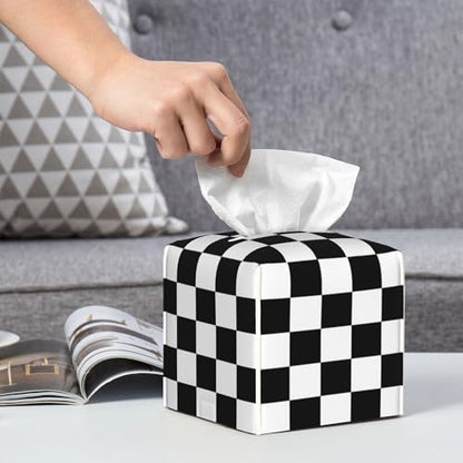 Black and White Checkerboard Tissue Box Cover Square,Square Grid Checkered Tissue Box Holder Waterproof Leather Facial Paper Organizer Dispenser for Bathroom Home Car Nightstand Vanity Desk - color: Color-21