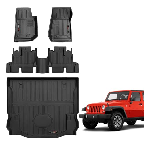 All Weather Floor Mats & Cargo Liner for 2007-2018 Jeep Wrangler JK Accessories TPE Rubber Mat (for 2007-2018 Jeep Wrangler JK 4 Door) - color: for 2007-2018 Jeep Wrangler JK 4 Door