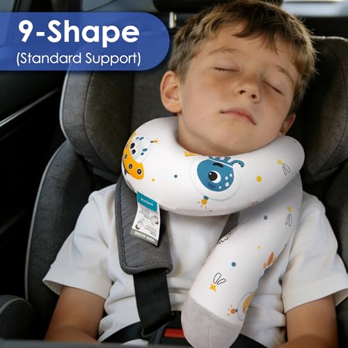 Cotton Kids Travel Pillow, Childs Neck Pillow for Car Airplane Seatbelt Pillow, Removable Pillowcase (Alien) - color: Alien