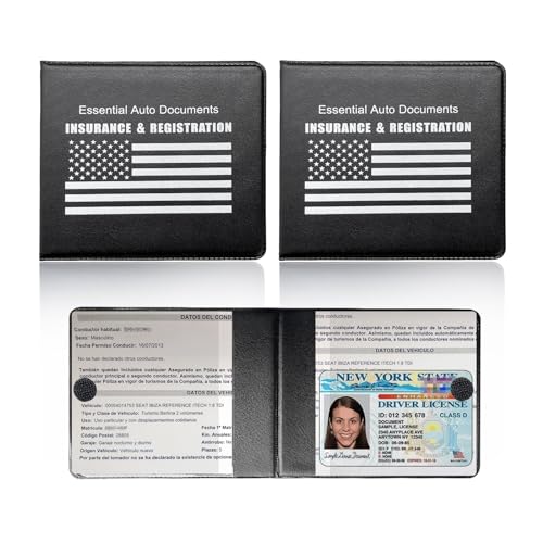 Ziciner Car Registration Insurance Holder, 2Pack Essential Auto Card Document Glove Box Organizer with Touch Fastener, Vehicle Interior Accessories Perfect for Most Car, Truck, SUV (Black/White Flag) - color: Black/White Flag
