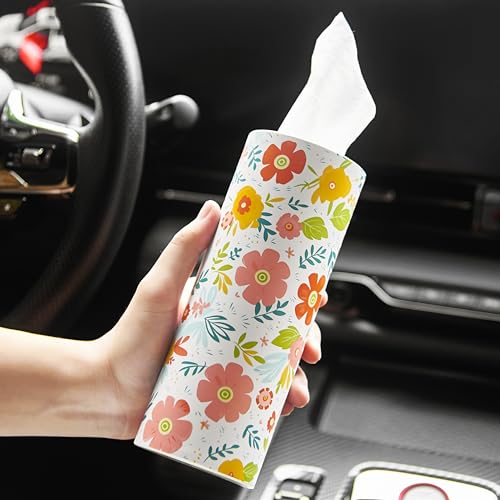 Car Tissue Holder Cylinder - 4 Pack, 50 3-Ply Tissues per Cylinder, Fits Car Cup Holders, Portable, Floral Design, Round Tissue Box for Car - style: Floral